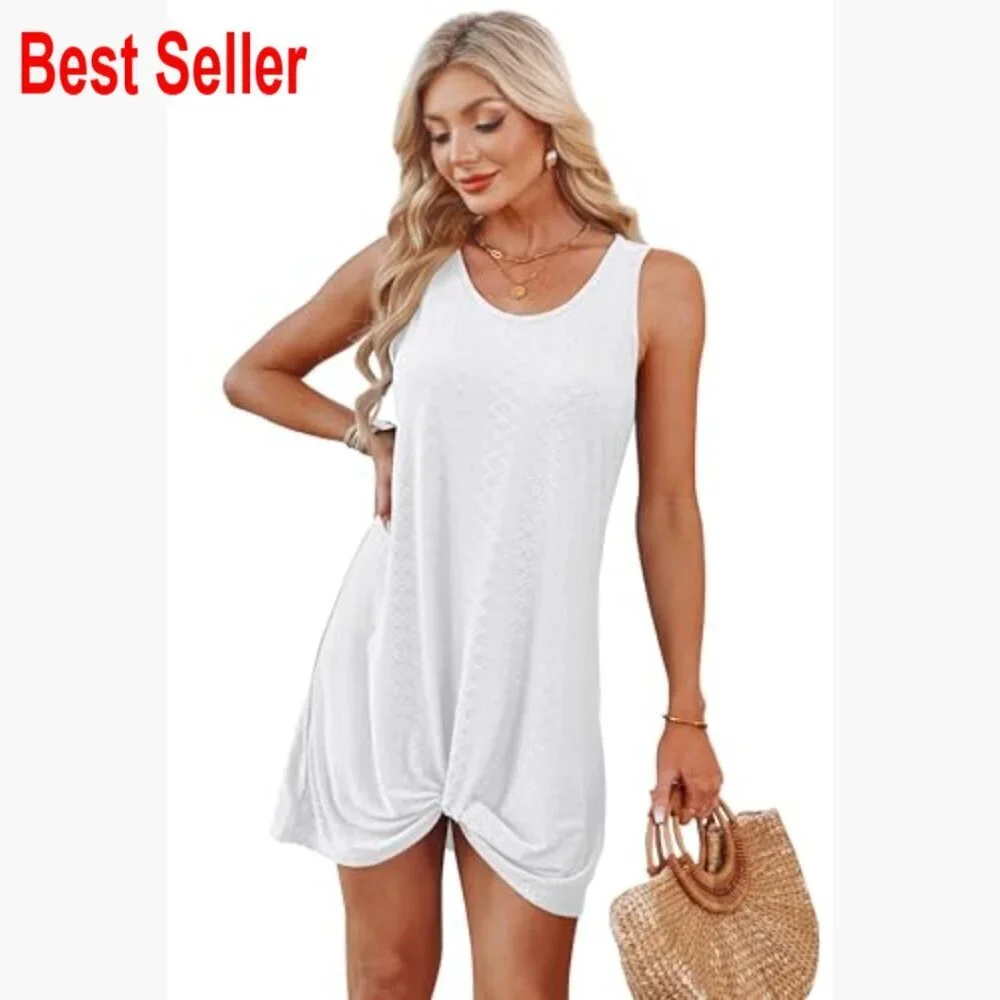 Polyester Spandex Swimsuit Coverup Dress Sleeveless Beach Vacation